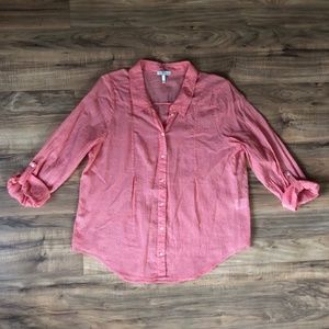 Joie Red Micro Gingham Tab Sleeve Blouse L